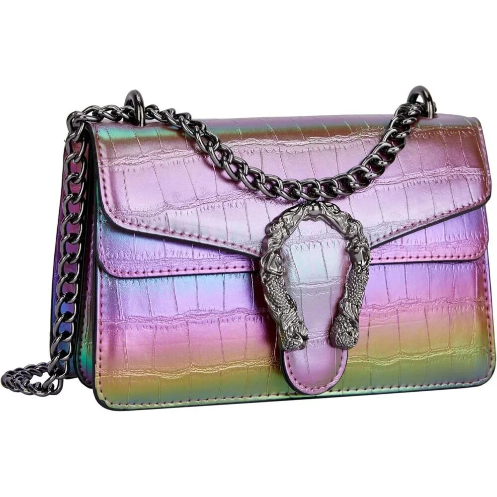 ⚡ Women's Purple Leather Vintage Snake Print Crossbody Square Satchel Handbag